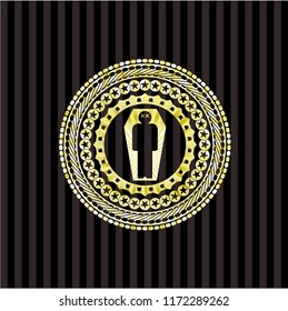 dead man in his coffin icon inside gold emblem