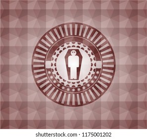 dead man in his coffin icon inside red seamless geometric emblem.