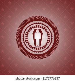 dead man in his coffin icon inside red emblem