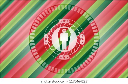 dead man in his coffin icon inside christmas emblem background.