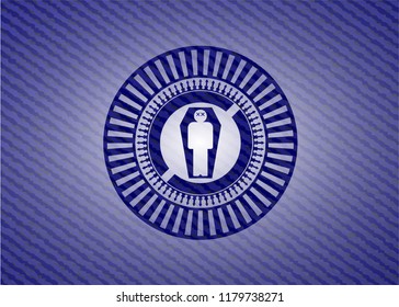 dead man in his coffin icon inside emblem with jean background