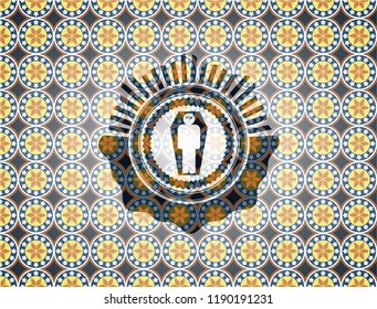 dead man in his coffin icon inside arabesque style emblem. arabic decoration.