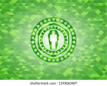 dead man in his coffin icon inside realistic green mosaic emblem