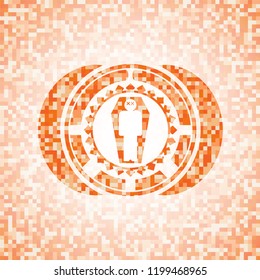 dead man in his coffin icon inside orange tile background illustration. Square geometric mosaic seamless pattern with emblem inside.