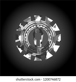 dead man in his coffin icon on grey camouflage pattern