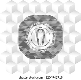 dead man in his coffin icon inside realistic grey emblem with cube white background