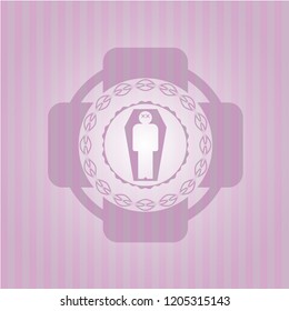 dead man in his coffin icon inside realistic pink emblem