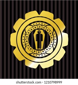 dead man in his coffin icon inside gold badge