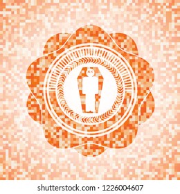 dead man in his coffin icon inside abstract orange mosaic emblem with background
