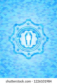 dead man in his coffin icon inside light blue emblem with mosaic ecological style background