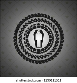 dead man in his coffin icon inside dark badge