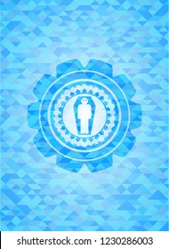 dead man in his coffin icon inside realistic light blue emblem. Mosaic background