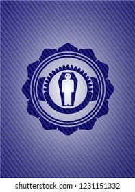 dead man in his coffin icon inside emblem with denim texture