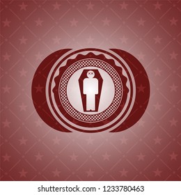 dead man in his coffin icon inside red emblem