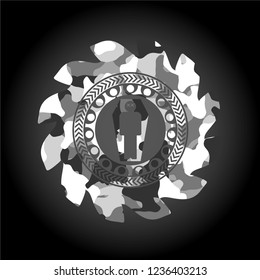 dead man in his coffin icon on grey camo texture