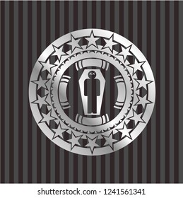 dead man in his coffin icon inside silver shiny emblem