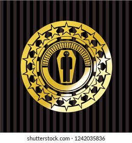 dead man in his coffin icon inside gold emblem or badge