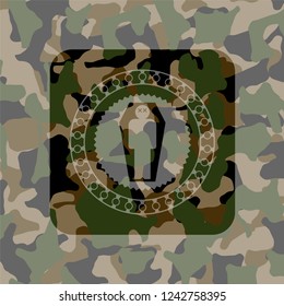 dead man in his coffin icon on camouflaged pattern