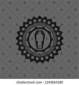 dead man in his coffin icon inside dark badge or emblem