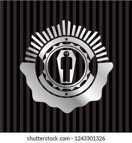 dead man in his coffin icon inside silvery shiny badge