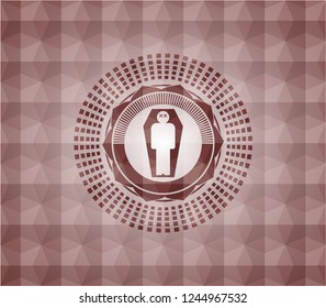 dead man in his coffin icon inside red geometric badge. Seamless.