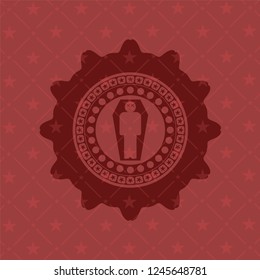 dead man in his coffin icon inside red emblem