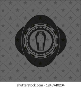 dead man in his coffin icon inside dark emblem. Retro