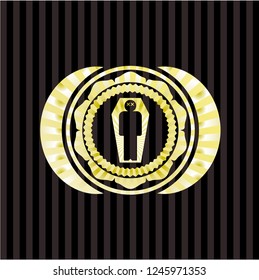 dead man in his coffin icon inside golden emblem