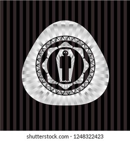 dead man in his coffin icon inside silver emblem or badge
