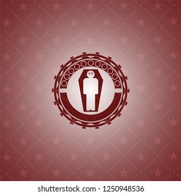 dead man in his coffin icon inside realistic red emblem