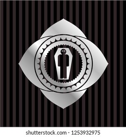 dead man in his coffin icon inside silver emblem