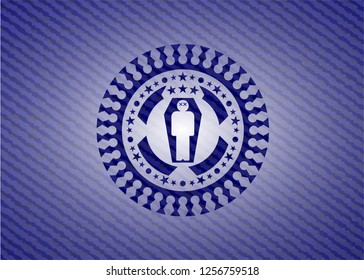 dead man in his coffin icon inside emblem with jean texture