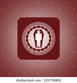 dead man in his coffin icon inside red icon or emblem