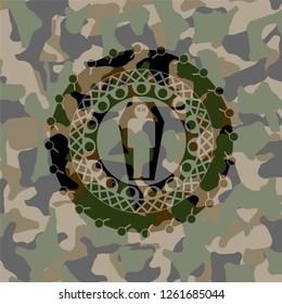 dead man in his coffin icon on camouflage texture