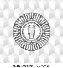 dead man in his coffin icon inside grey icon or emblem with geometric cube white background