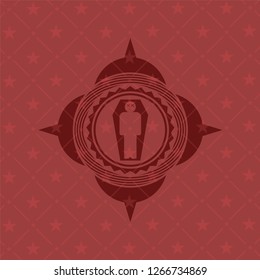 dead man in his coffin icon inside badge with red background