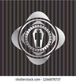 dead man in his coffin icon inside silver emblem or badge