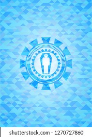 dead man in his coffin icon inside realistic light blue emblem. Mosaic background