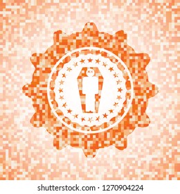 dead man in his coffin icon inside orange mosaic emblem with background