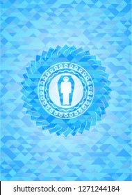 dead man in his coffin icon inside sky blue mosaic emblem