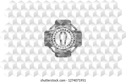 dead man in his coffin icon inside realistic grey emblem with cube white background