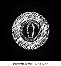 dead man in his coffin icon drawn on blackboard