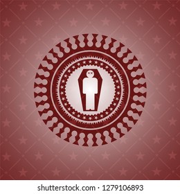 dead man in his coffin icon inside retro red emblem