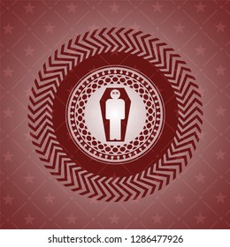 dead man in his coffin icon inside vintage red emblem