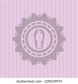 dead man in his coffin icon inside pink emblem. Retro