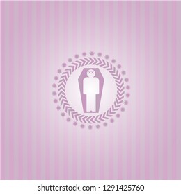 dead man in his coffin icon inside retro pink emblem