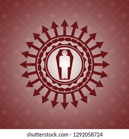 dead man in his coffin icon inside red emblem
