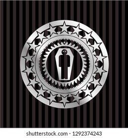 dead man in his coffin icon inside silvery emblem
