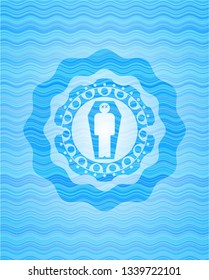 dead man in his coffin icon inside water concept badge.