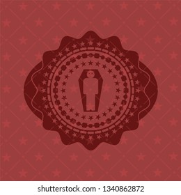 dead man in his coffin icon inside red icon or emblem
